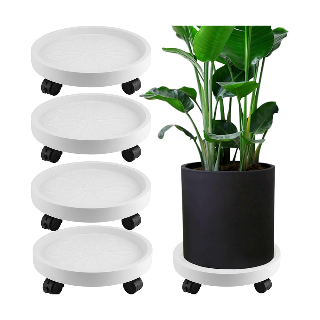 JOIKIT 4 Pack 13 Inch Round Plant Caddy with 4 Lockable Wheels, 132 Lbs Capacity Heavy Duty Rolling Plant Stand
