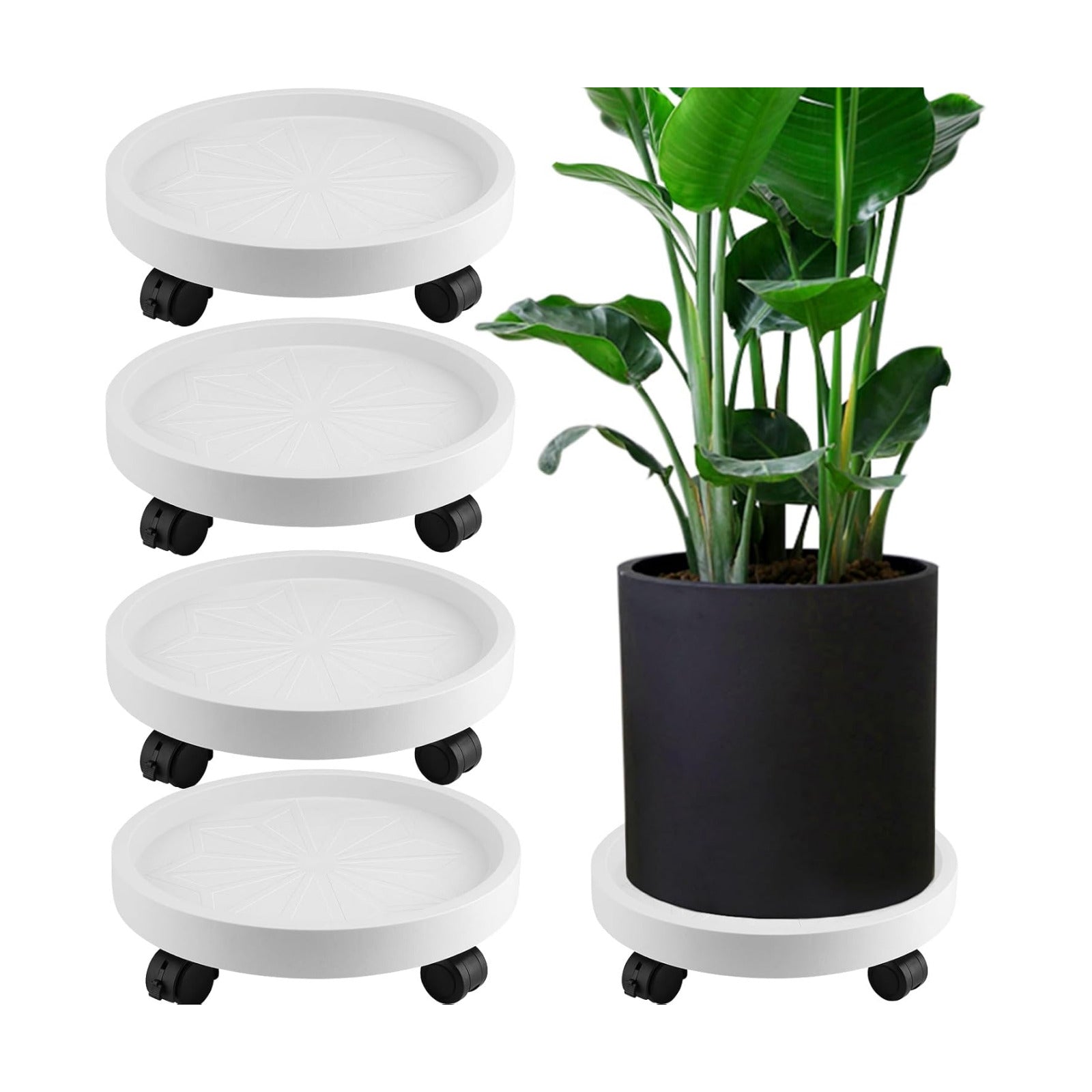 JOIKIT 4 Pack 13 Inch Round Plant Caddy with 4 Lockable Wheels, 132 Lbs Capacity Heavy Duty Rolling Plant Stand