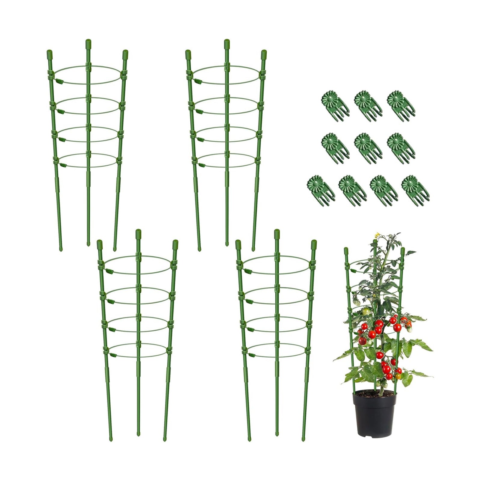 4 Packs 30inch Plant Support Cages with 3 Adjustable Support Rings- Small Tomato Cage for Pots Plant Holder for Home