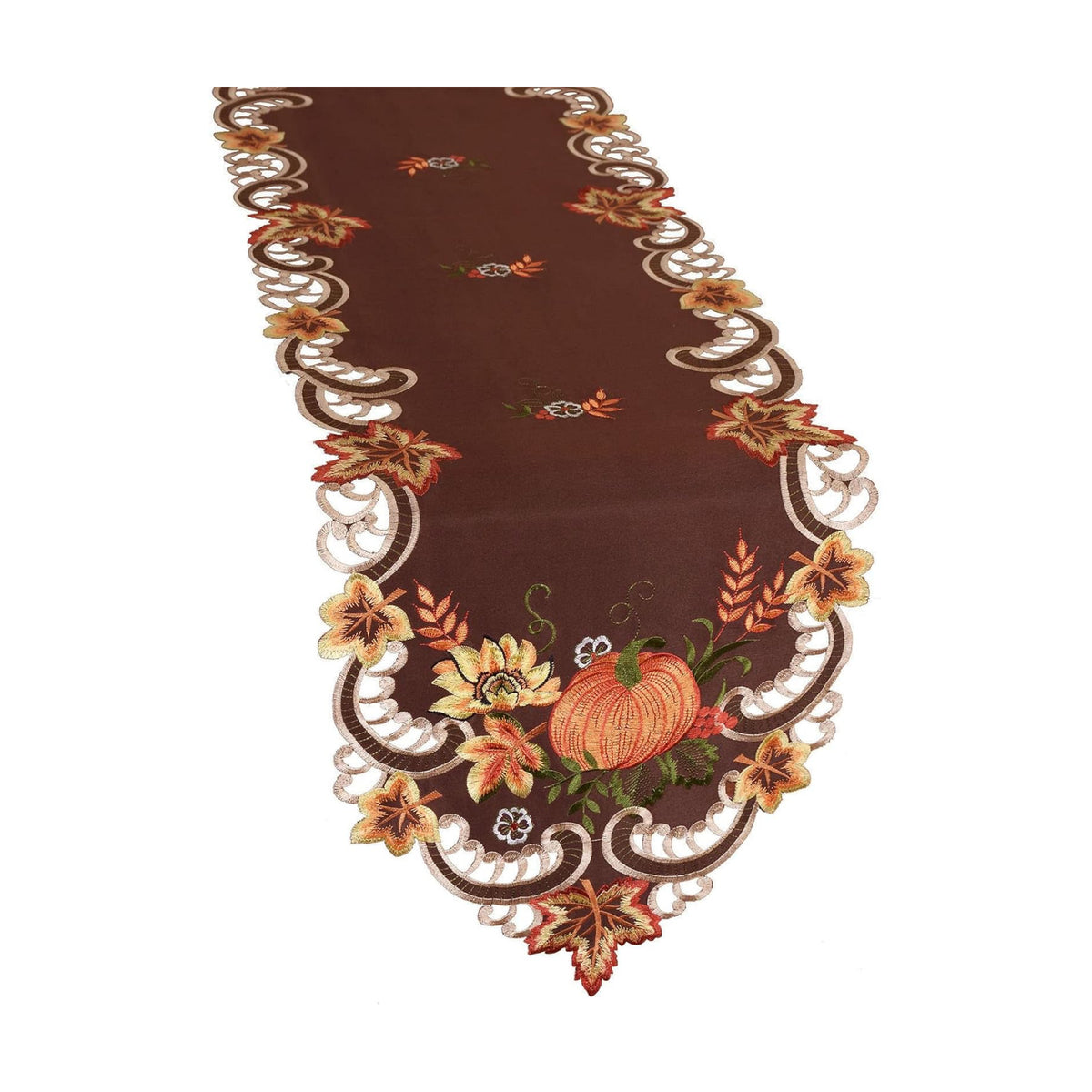 Simhomsen Brown Embroidered Thanksgiving Harvest Pumpkins Table Runners for Autumn Or Fall Decorations (14 × 54 Inches)