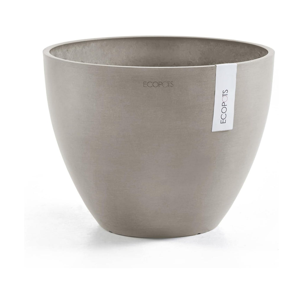 Ecopots Antwerp Round Tapered Flower Planter, Taupe, 12" | Modern Style, Durable Recycled-Based Composite Construction