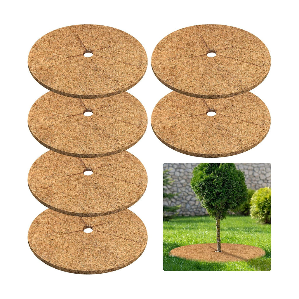 6 Pack Coconut Fiber Mulch Ring Tree Plant Protector Mat, 24 Inch | Natural Coco Coir Tree Mulch Ring Plant Pot Soil
