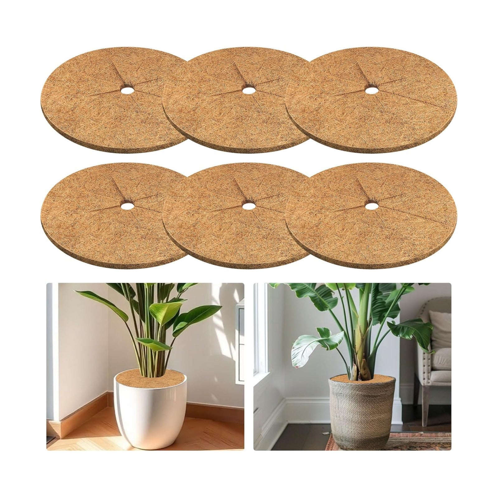 6 Pack Coconut Fiber Mulch Ring Tree Plant Protector Mat, 18 Inch | Natural Coco Coir Tree Mulch Ring Plant Pot Soil