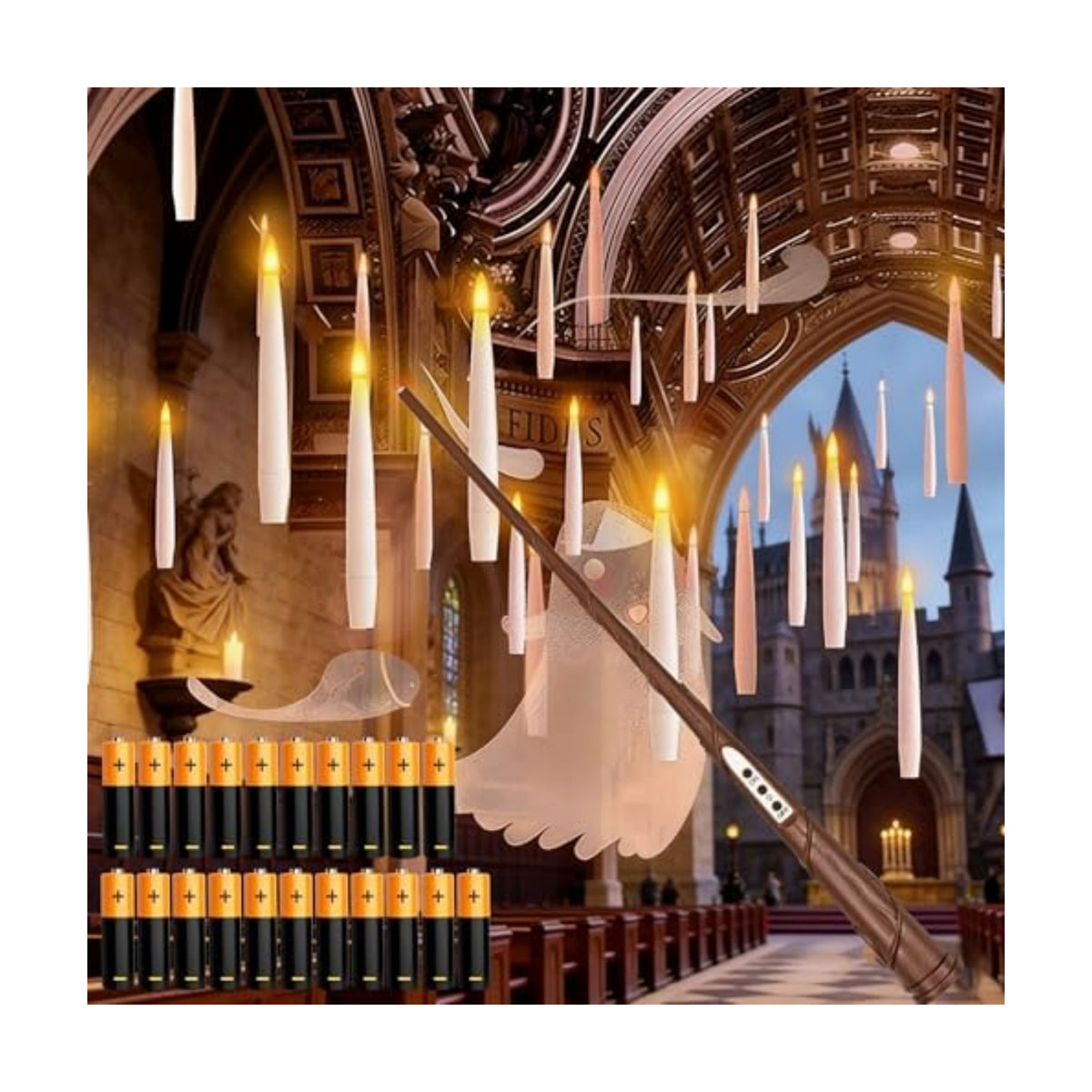 Floating Candles with Wand & 21 AAA Batteries Magic LED Flickering-20PCs