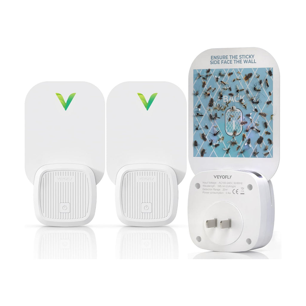 VEYOFLY Fruit Fly Traps Indoor Plug-in UV, Gnat Trap, 2 Device + 2 Refills | UV light attracts insects to glue cards