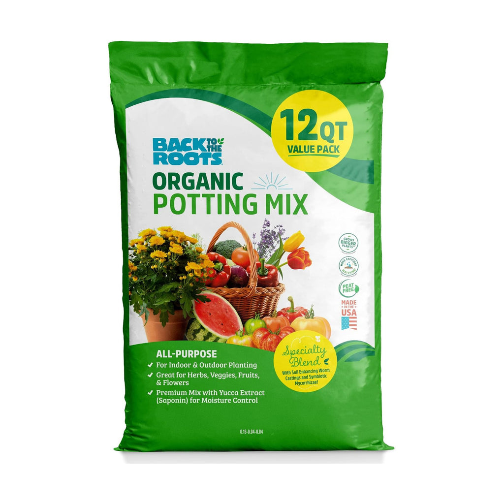 Back to the Roots All-Purpose Potting Mix 6 Quarts (Best Value), 100% Organic & USA Made for Herbs, Veggies, Flowers, w/Nutrient Rich Plant Food, Worm-Castings, & Moisture Controlling Yucca, 2 Packs