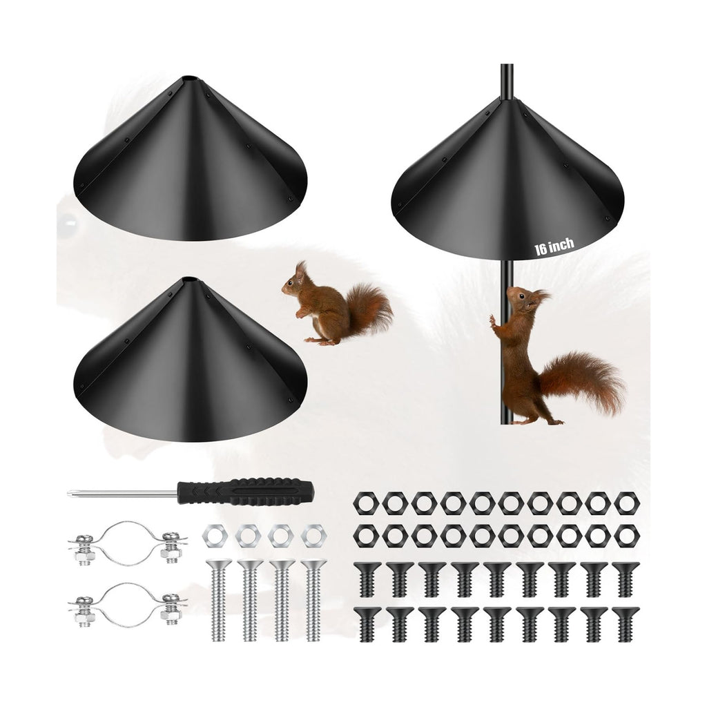 Tanlade 2 Pack Squirrel Baffle Guard Black Plastic Wide Wrap Around Guard Stopper Keep Squirrels Off Bird Feeder Baffle for Bird Feeder Pole Outside Shepherd Hooks(16 Inch)