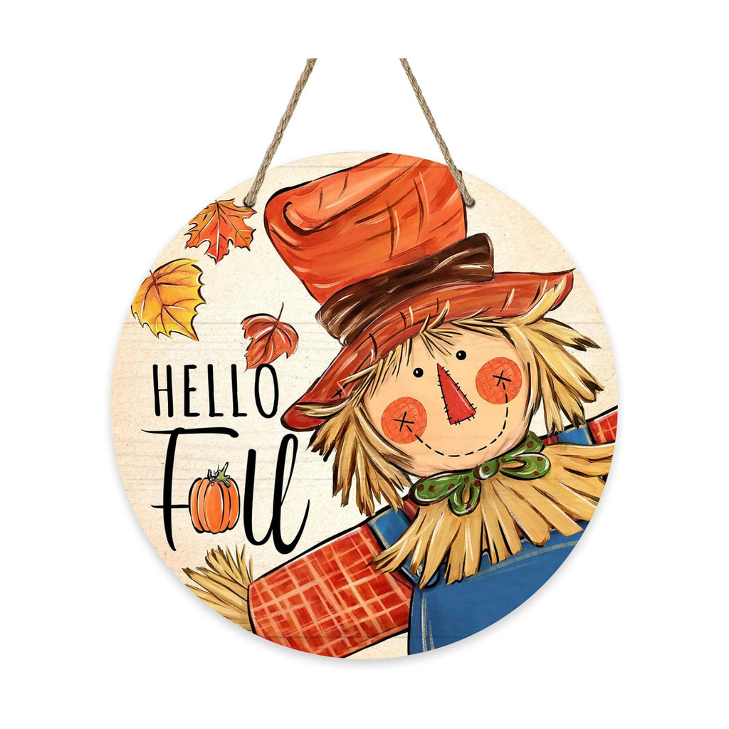 Deroro Hello Fall Scarecrow Sign for Front Door Decor, Autumn Harvest Maple