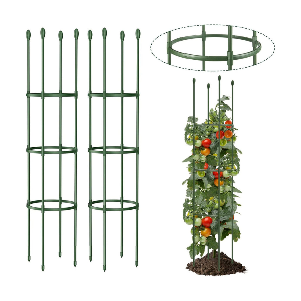 Round Heavy Duty Tomato Cage - 55 Inch Steel Core Plastic Coated Garden Trellis, 4-Post Rustproof Plant Support for