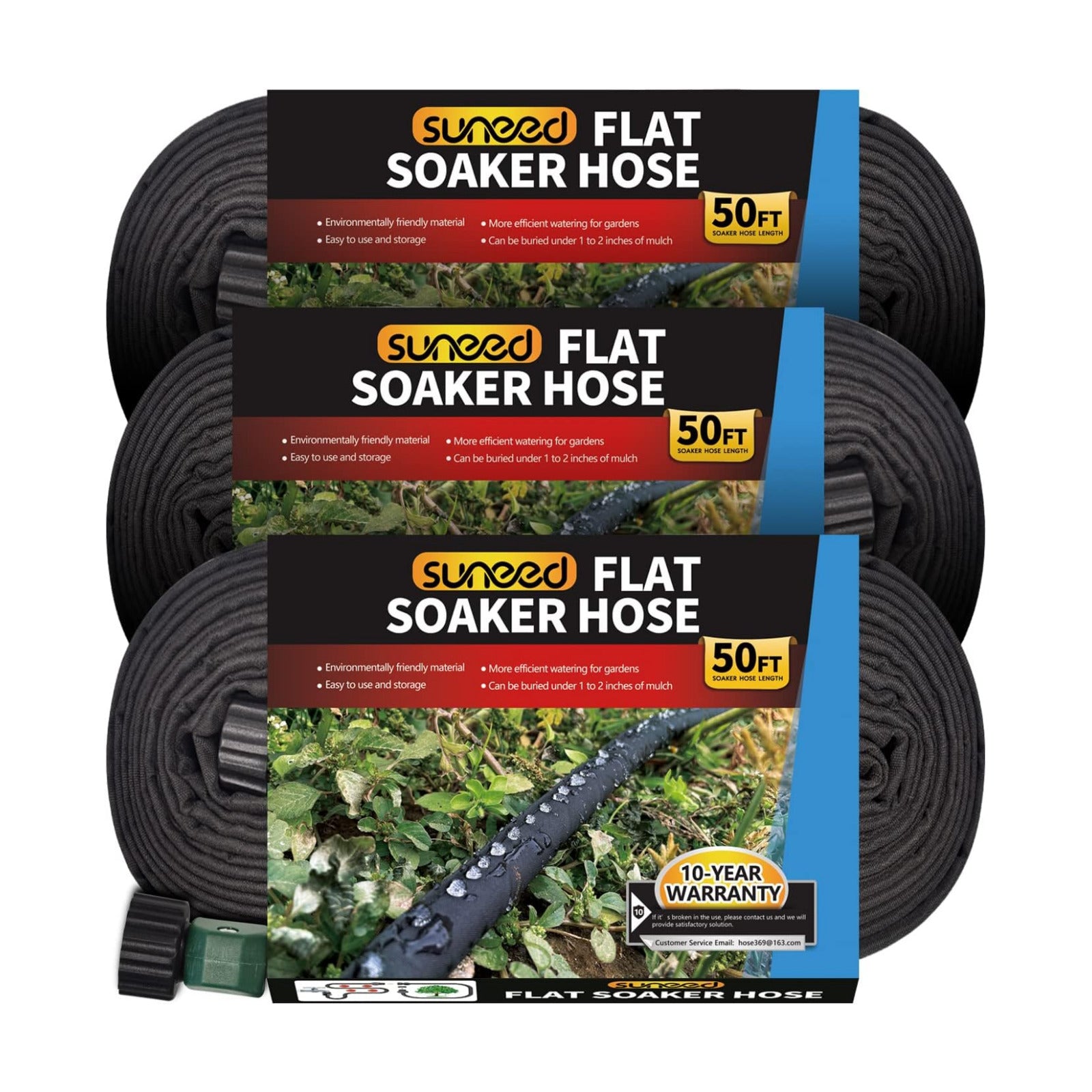 3 Pack Flat Soaker Hose 50 ft for Garden Beds, Cloth Soaker Hose 150 ft for Efficient & Effective Watering of Plants –