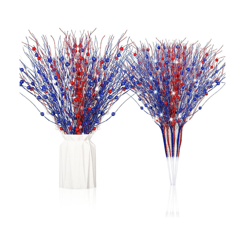 Giegxin 32 Pack Labor Day Centerpiece Decor Red White Blue Stem Picks