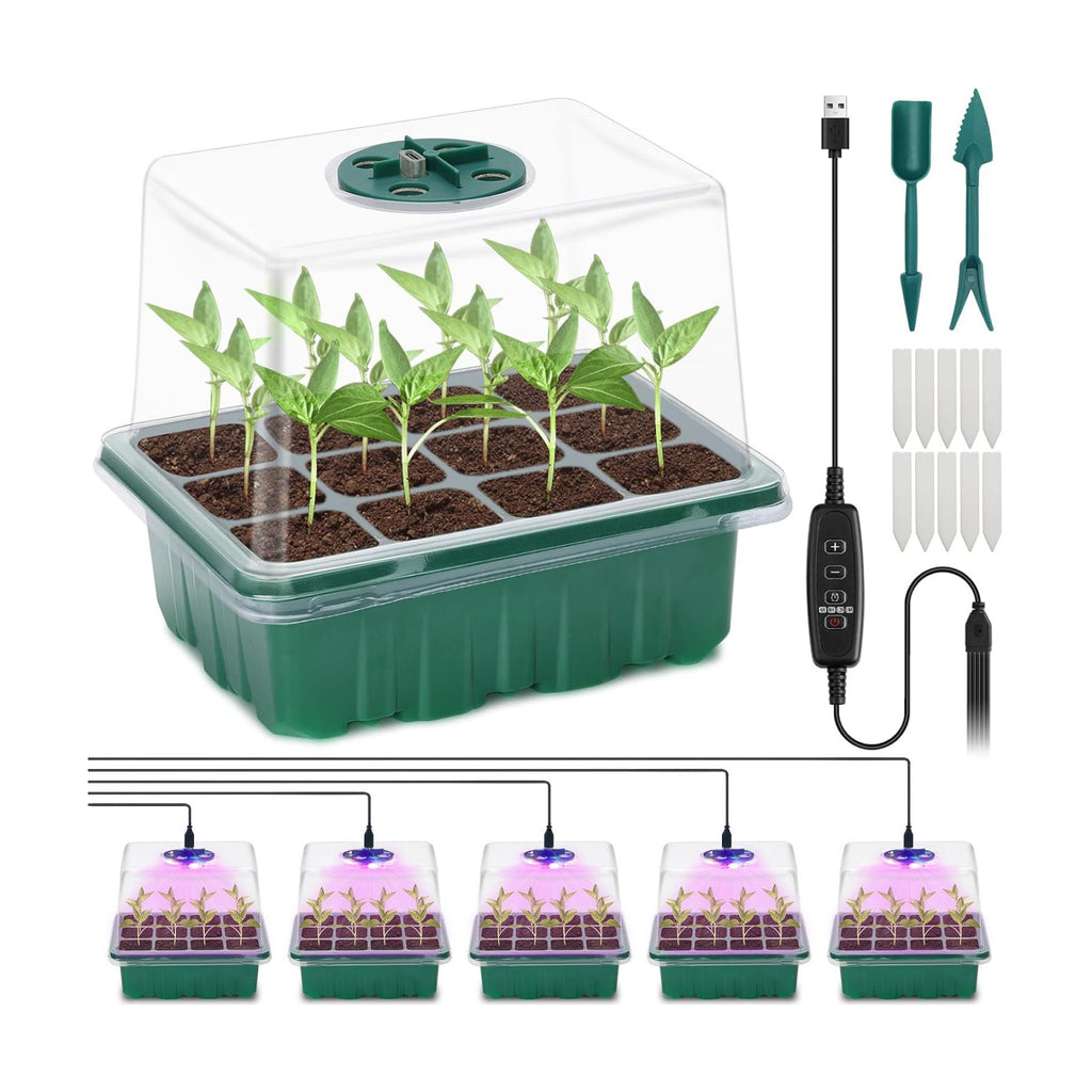 Seed Starter Tray, Seed Propagation Station with Grow Light,5 Pack | Seedling Starting Kit with Time Controller,Mini