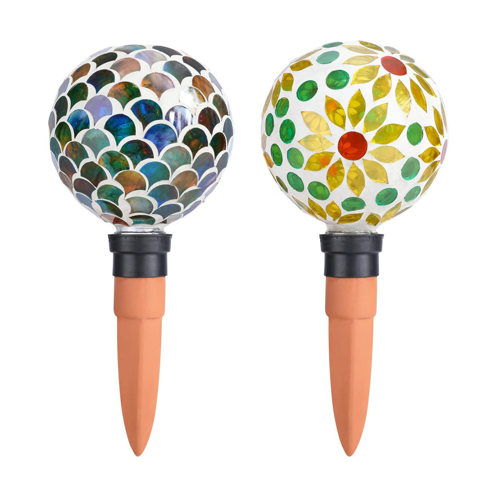 Plant Watering Globes Mosaic Self Watering Spikes 2 Pack | Indoor Outdoor Plants Automatic Plant Waterer Plant Watering