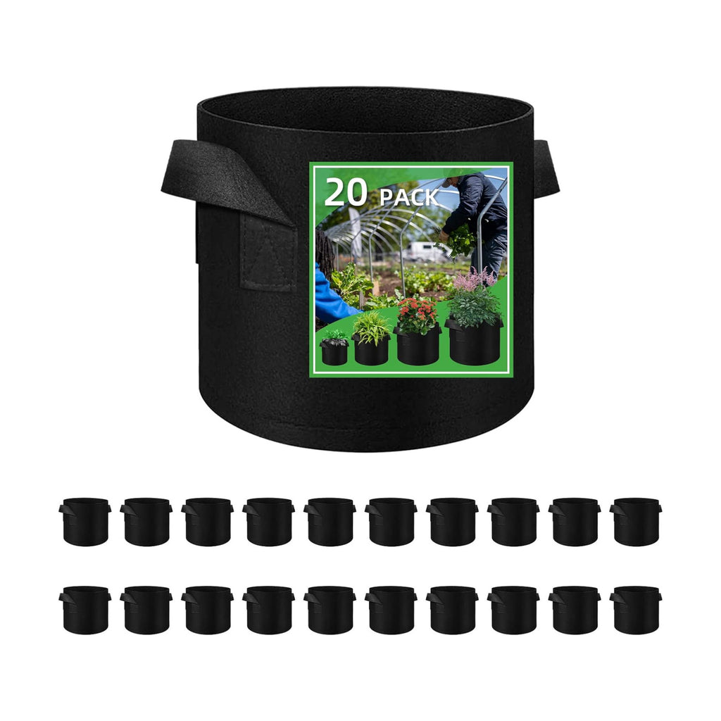 20 Pack 15 Gallon Plant Grow Bags, Breathable Felt Non-Woven Aeration Fabric Plant Grow Pots, Garden Planting