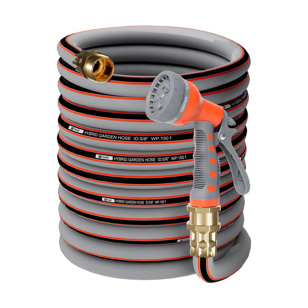 Garden Hose 100 ft 5/8, Rubber Water Hose Heavy Duty | Outdoor No Kink Hose, Hybrid Durable Hose for Yard Lawn with