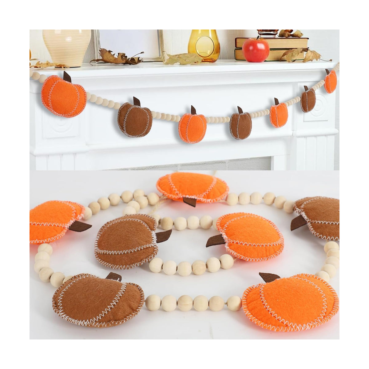 DAZONGE Fall Decor Felt Pumpkin Beads Garland for Fall Home Decorations