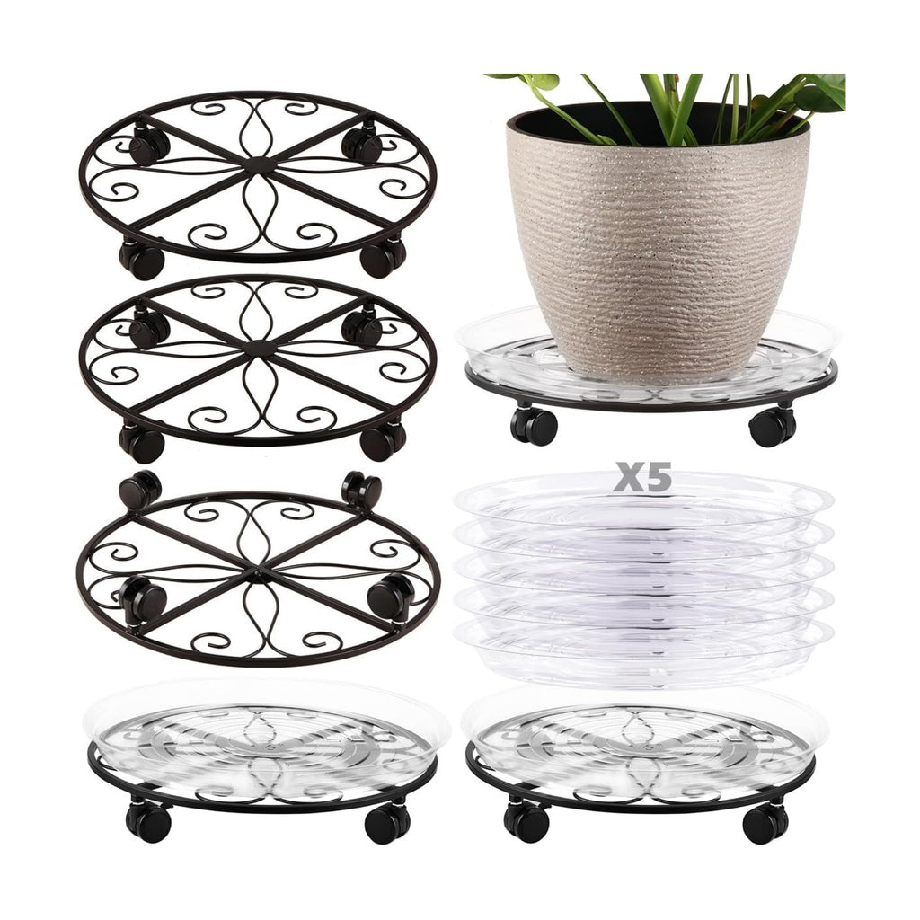 5 Packs 16” Plant Caddy with Wheels Metal Plant Stand on Wheels for Indoor and Outdoor Plants Rolling Plant Stand with
