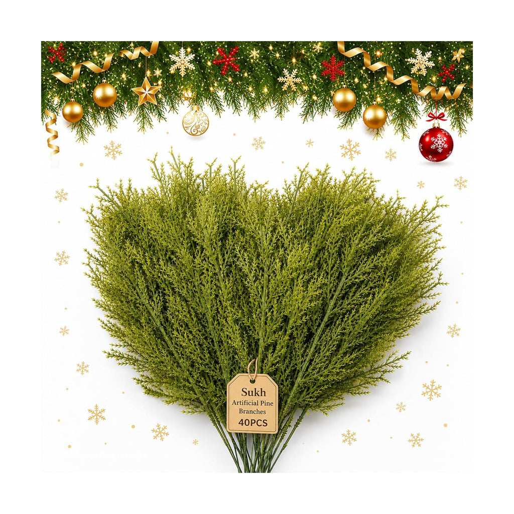 Sukh 40pcs Artificial Pine Branches - Christmas Tree Picks for Decoration