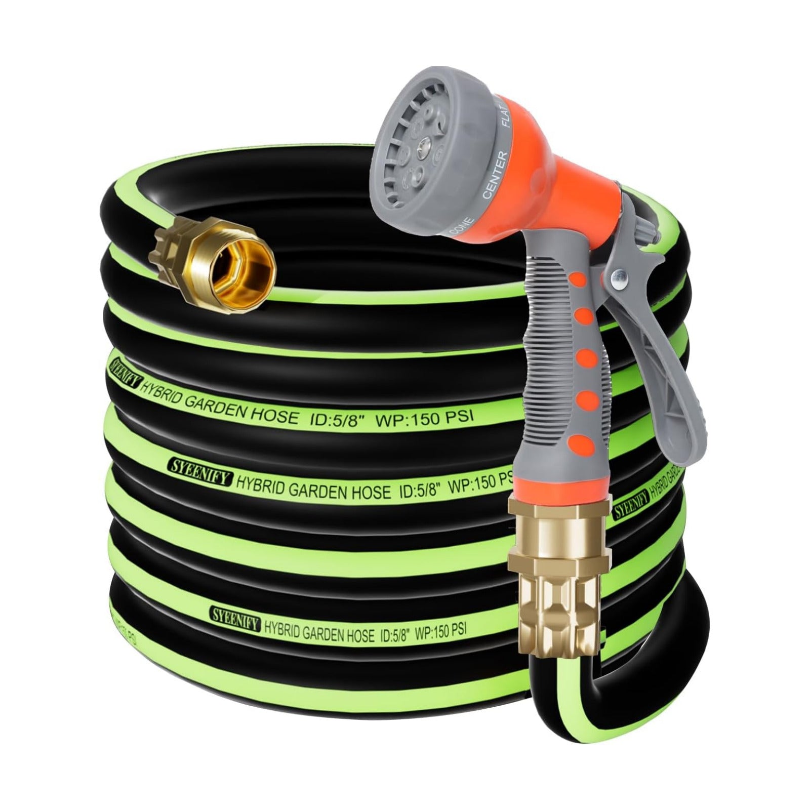 Kink Free Garden Hose 50ft 5/8"，Heavy Duty Hybrid Water Hose | Ultra Durable Flexible Rubber Hose with Sprayer