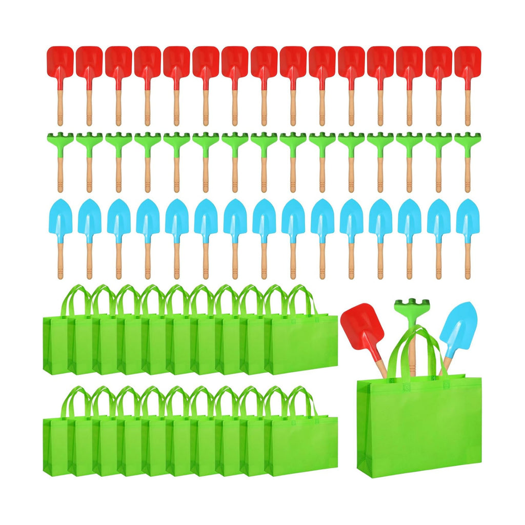 Liliful 40 Pcs Kids Gardening Tools Set Garden Rake Garden Shovel Gardener Trowel Green Tote Bags Metal Mini Gardening