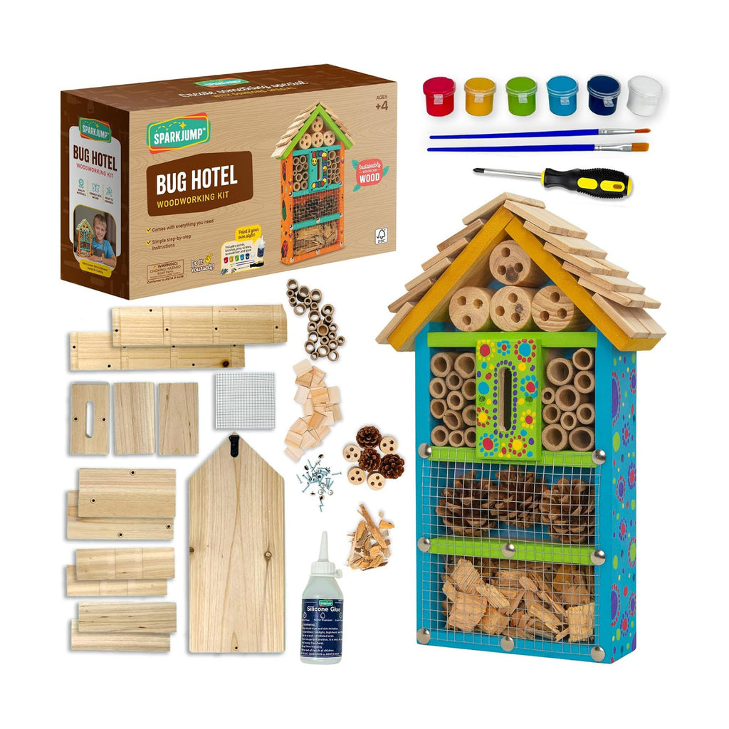 Premium Bug Hotel Kit for Kids, Easy Wood Bug House Kits | Bug House for Kids with Tools, Paints & Glue, Insect Hotel