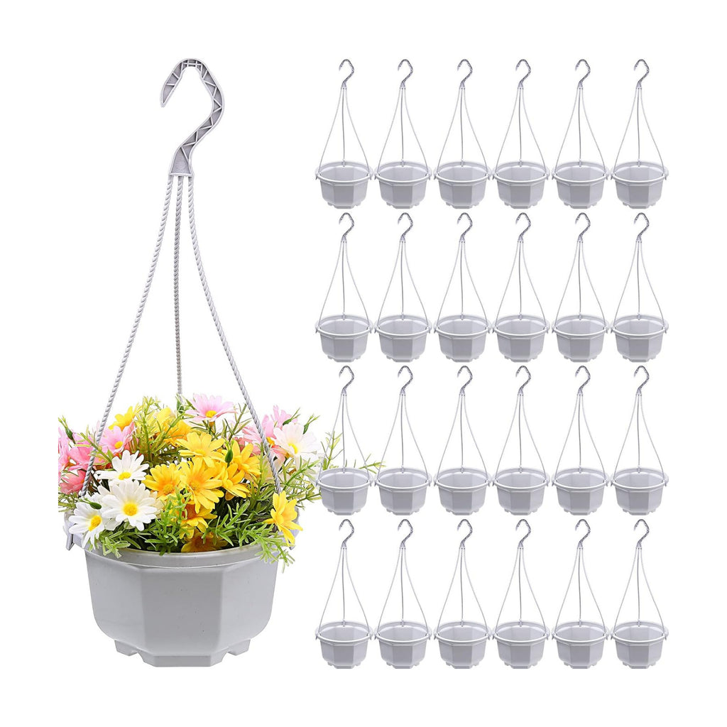 Roshtia 24 Pcs Hanging Plastic Planter Pot with Hook Flower Pots Baskets Hanging Nursery Planter Holder for Outdoor
