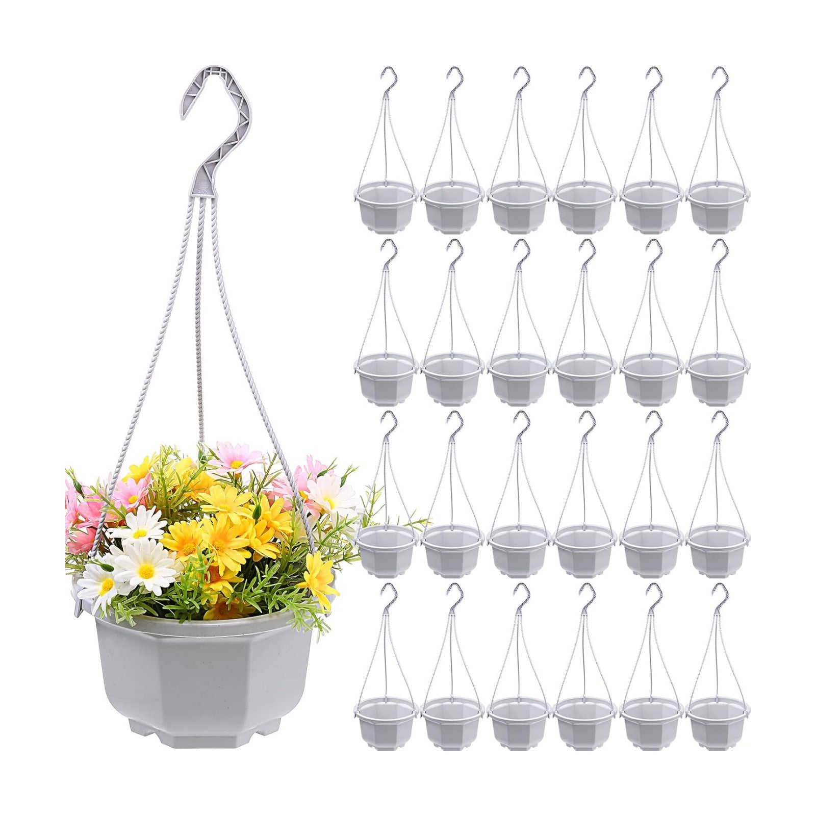 Roshtia 24 Pcs Hanging Plastic Planter Pot with Hook Flower Pots Baskets Hanging Nursery Planter Holder for Outdoor