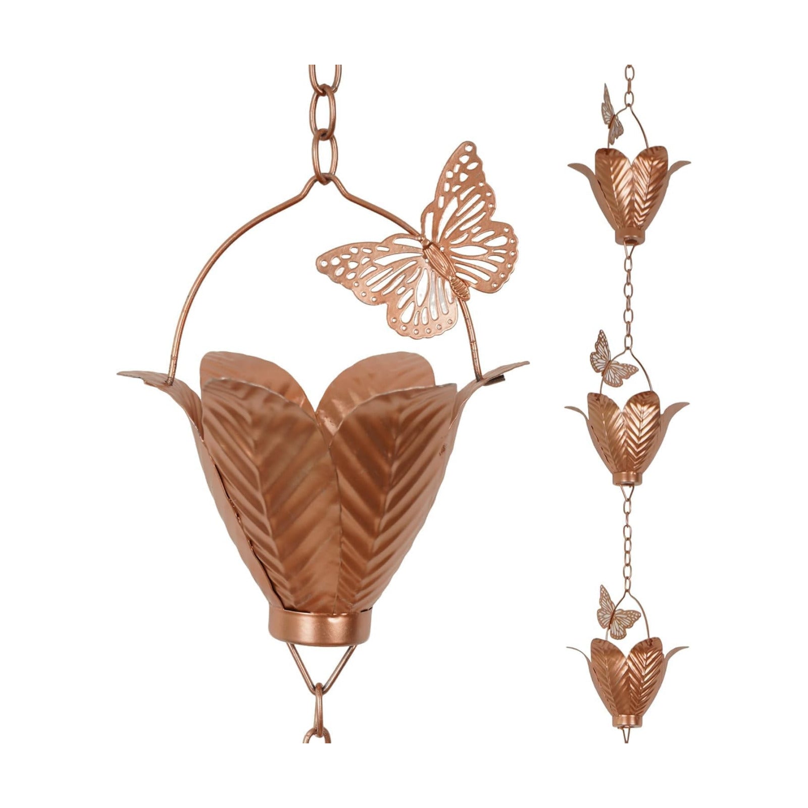 8.75FT Metal Rain Chain for Gutters | Decorative Tulip with Butterfly Cups, Outdoor Downspout Replacement Garden Decor