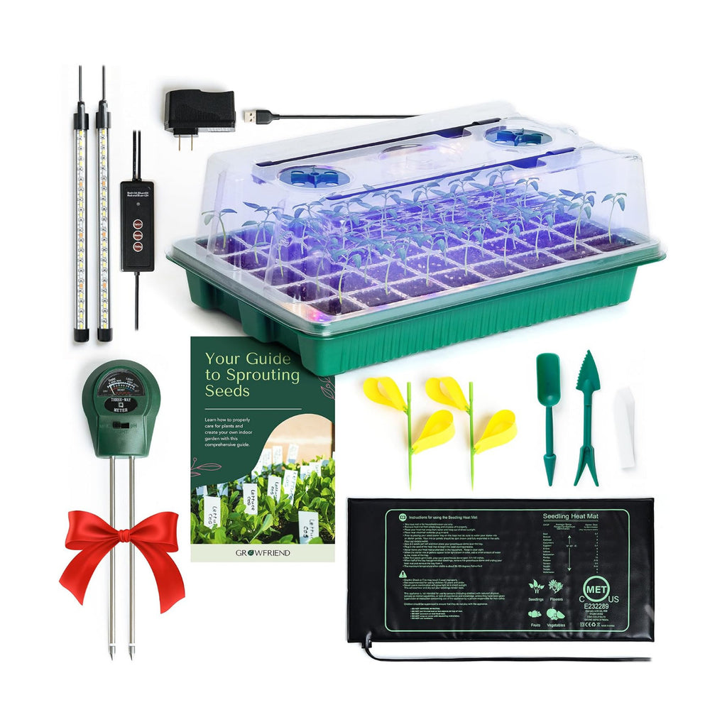 Seed Starter Kit with Grow Lights & Heat Mat – 40-Cell Seed Starter Tray, Humidity Dome, Soil Moisture Meter & Sticky