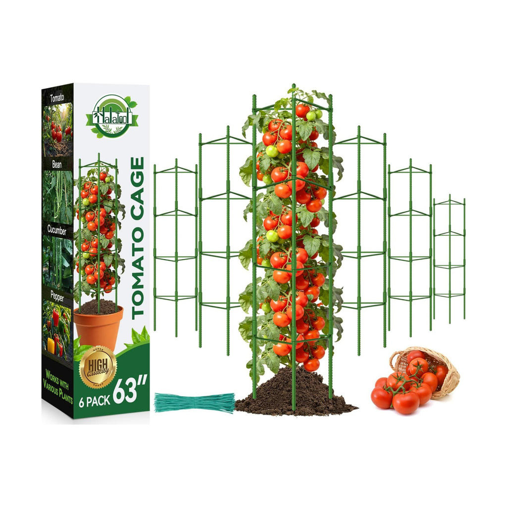 Halatool 6 Pack Tomato Cages for Garden, Up to 63 inch(5.2FT) | Adjustable Tall Garden Stakes Tomato Trellis for Pots