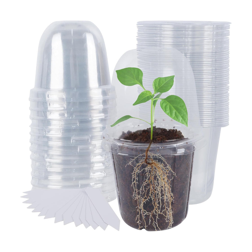 winemana 36 Set Nursery Pots with Humidity Dome, Clear Nursery Pots for Plants, Seed Starting Pots with Drainage Holes & Plant Labels for Vegetables Flowers Garden Plants