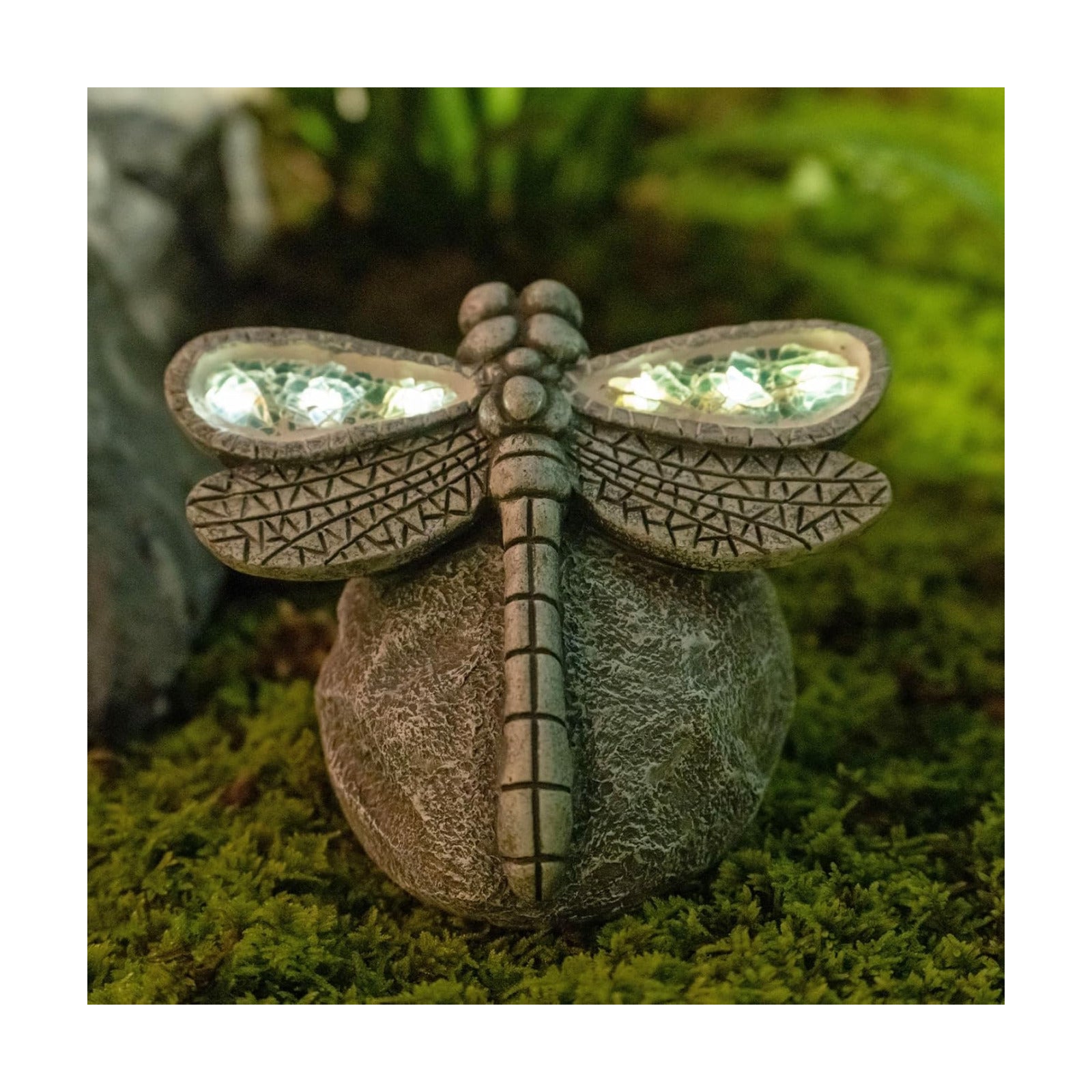 Rezpuao Garden Statue Dragonfly,Solar Dragonfly Decor for Outdoor,Resin Dragonflies Figurine with Solar Light for