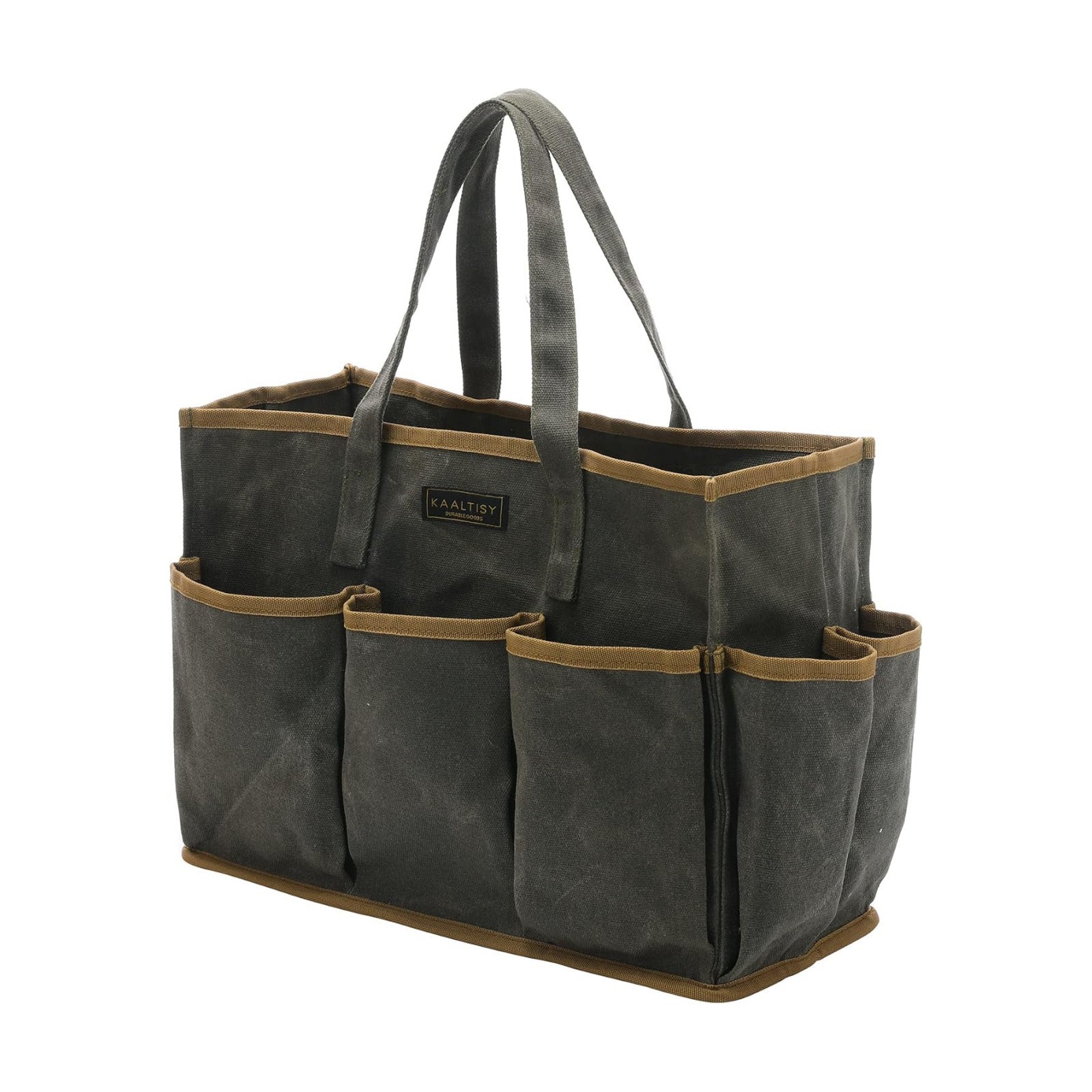 Tool Tote Bag, Heavy Duty 16oz Waxed Canvas Garden Tool Bag | Portable 11-Pocket Tool Storage Bag for Gardener
