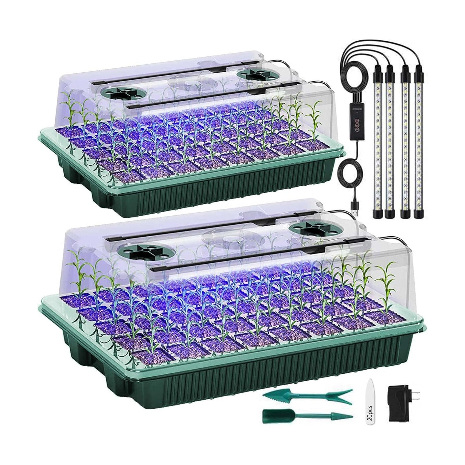 Seed Starter Tray with Grow Light, 2 Packs 80 Cells Seed Starting Kit Seedling Starter Trays with Grow Lights, Plant