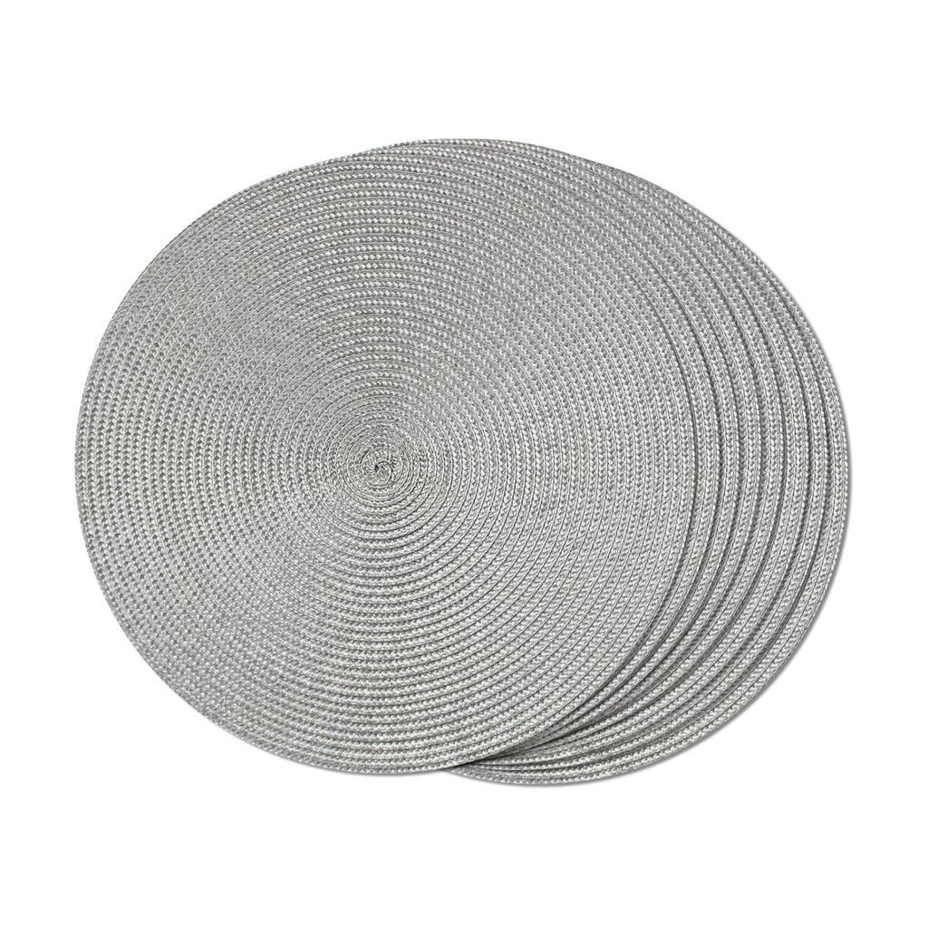 FunWheat Round Braided Placemats Set of 8 Place Mats for Dining Table Woven Washable Non-Slip Table Mats 15 Inch(Grey,8pcs)