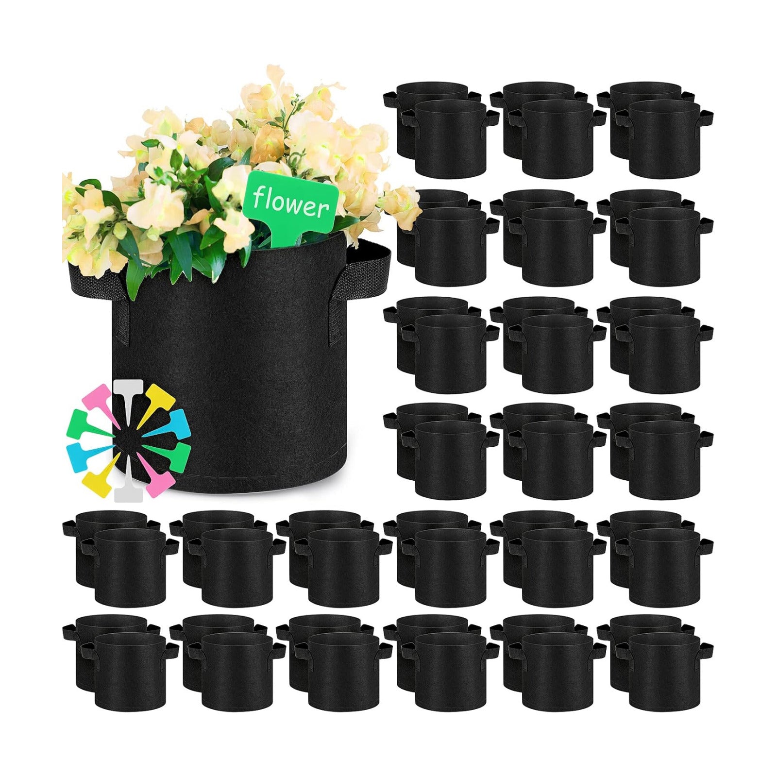 Nuanchu 50 Packs Grow Bags Small Aeration Fabric Pots Nonwoven Garden Bags Grow Pots Planter with 50 Pcs Plant Labels