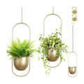 AceList Boho Hanging Planter for Indoor Plants - Set of 2 Gold Metal Wall Planter 5.7Inch with Hooks and Chins, Plant