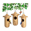 Hummingbird House, 3Pcs Humming Bird House for Outside Hanging, Natural Wooden Hummingbird Nest, Gardening Gifts Home