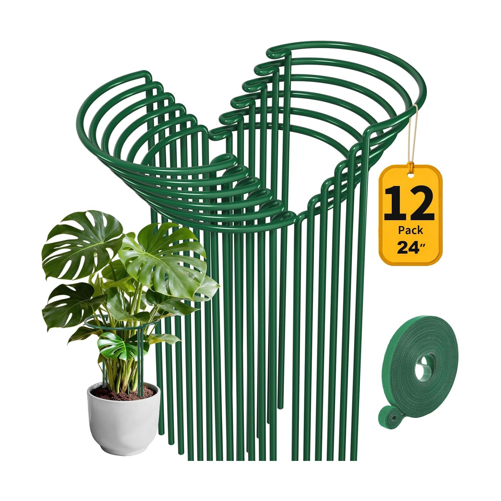 AMAGABELI 12 Pack 24 Inch Plant Support Stakes Peony Cage Heavy Duty Ring Metal Garden Support Structures Plant Cage