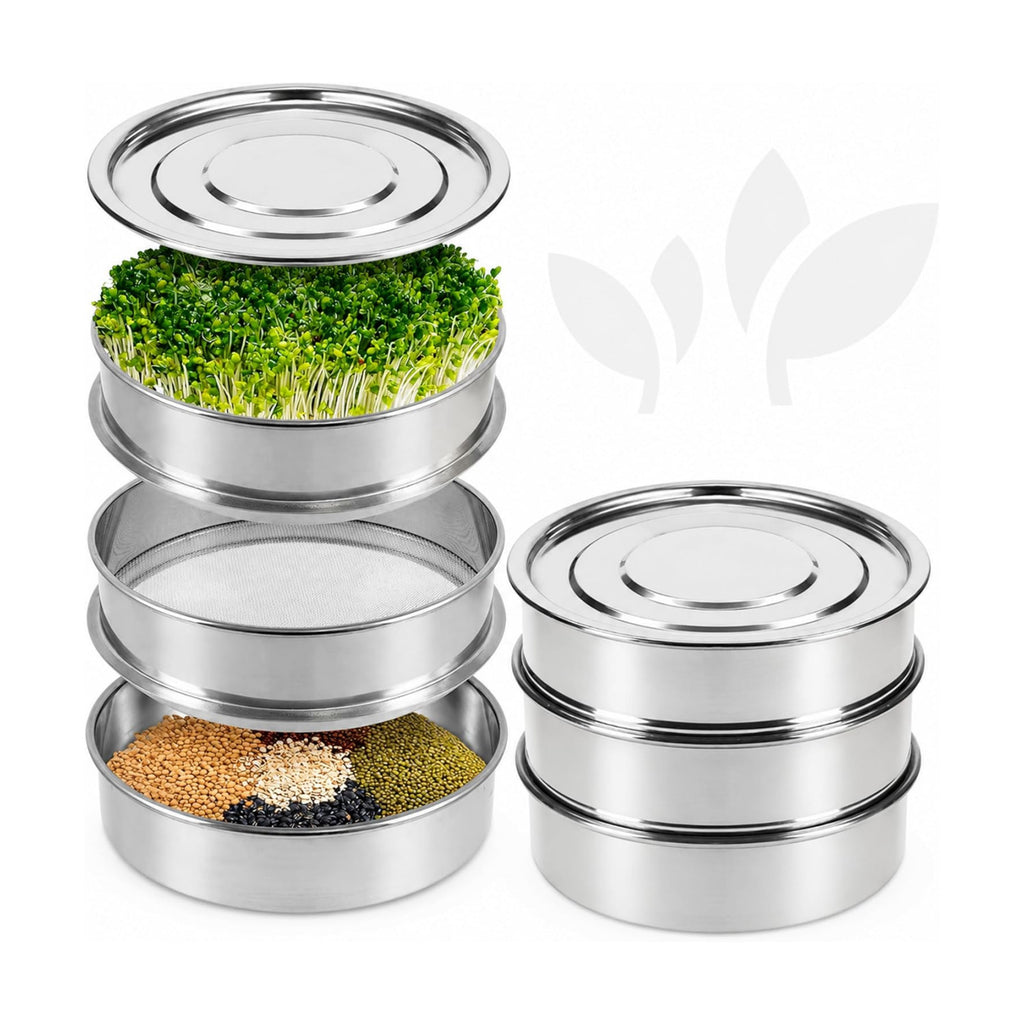 Stainless Steel Seed Sprouting Kit – 7,9'' Stainless Steel Sprouting Tray Round 3-Tier Seed Gardening Planter for