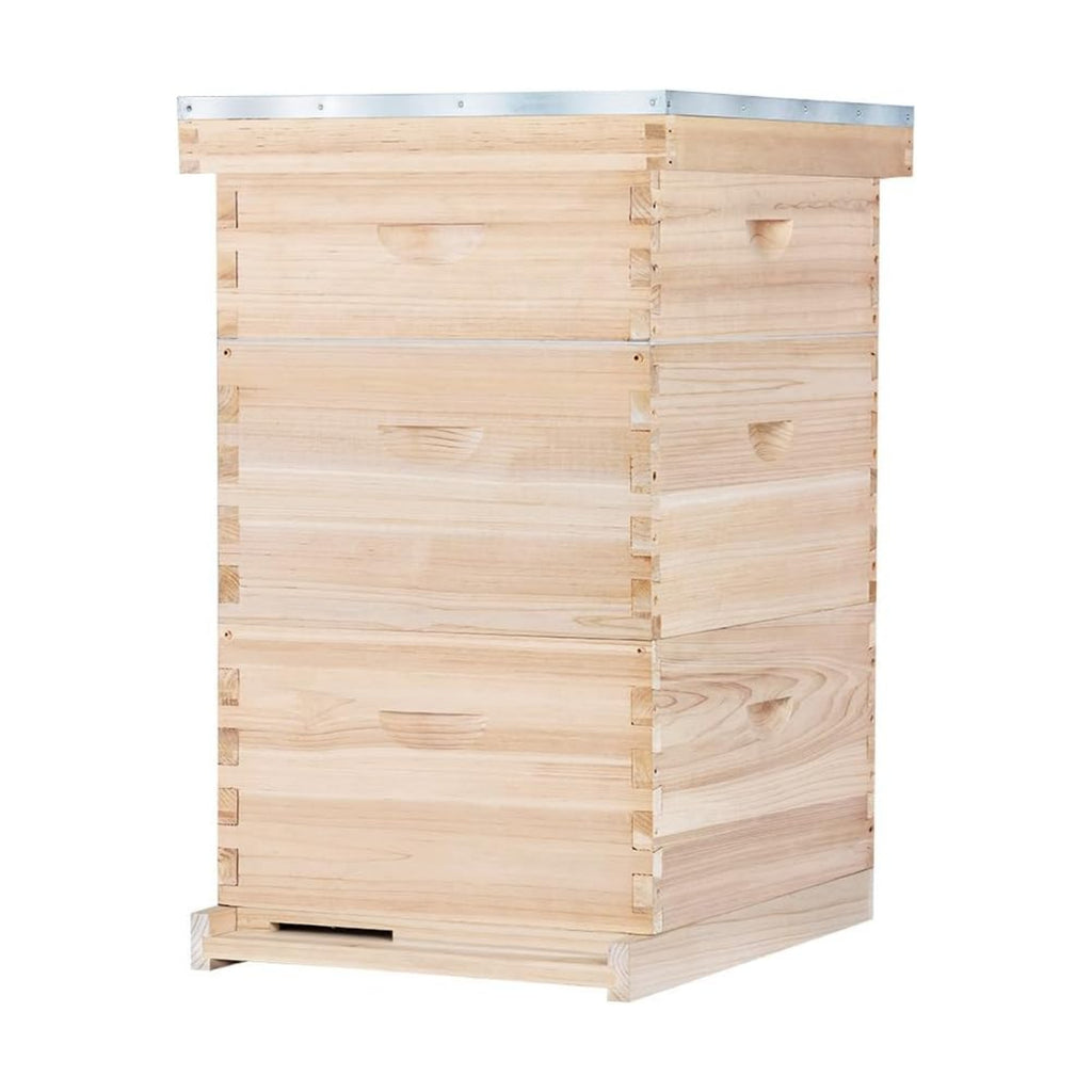 POLLIBEE Bee Hive,10 Frame Beehive Boxes Starter Kit, Langstroth Beehives Include 2 Deep Hive Boxes and 1 Medium Super