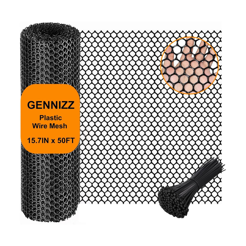 Plastic Wire Mesh Fence Roll, GENNIZZ 15.7IN x 50FT Plastic Chicken Wire Mesh, Balcony Garden Floral Netting Fencing