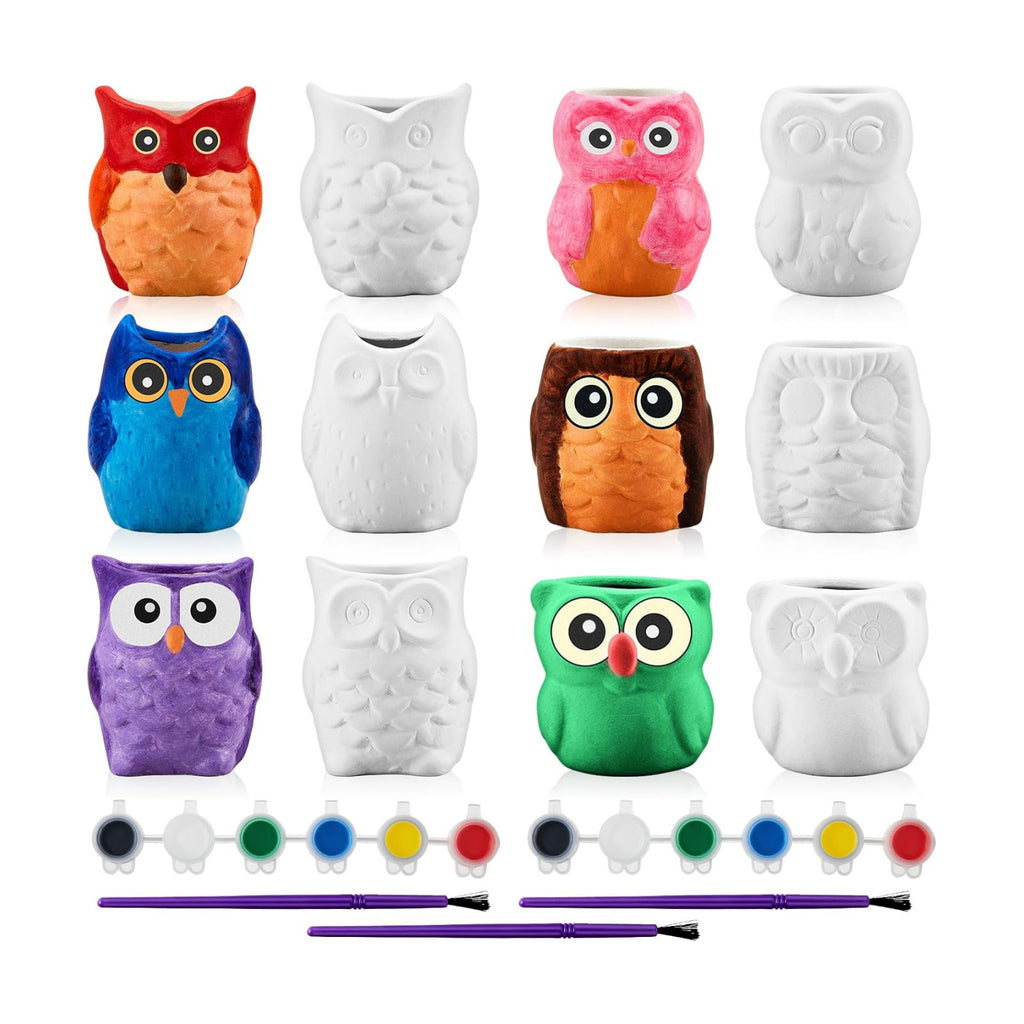 12 Set Paint Your Own Ceramic Planters Mini Owl Ceramic to Paint Succulent Pots 3 Inch Bisque Ceramics Unpainted with