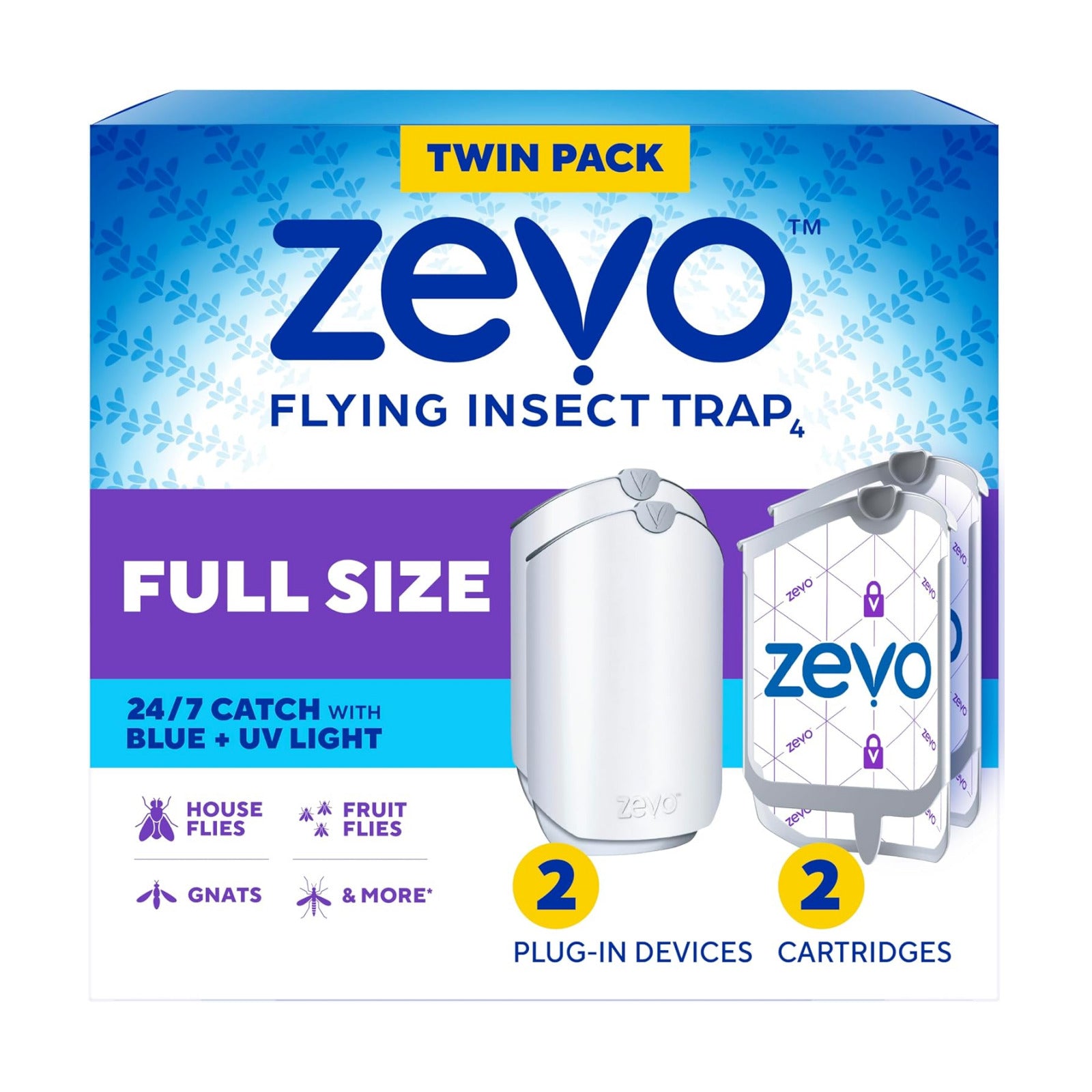 Zevo Flying Insect Trap for Fruit Flies & Gnats, 2 Bases & 2 Refills | Fly Trap Catches House Flies, Gnats & Fruit