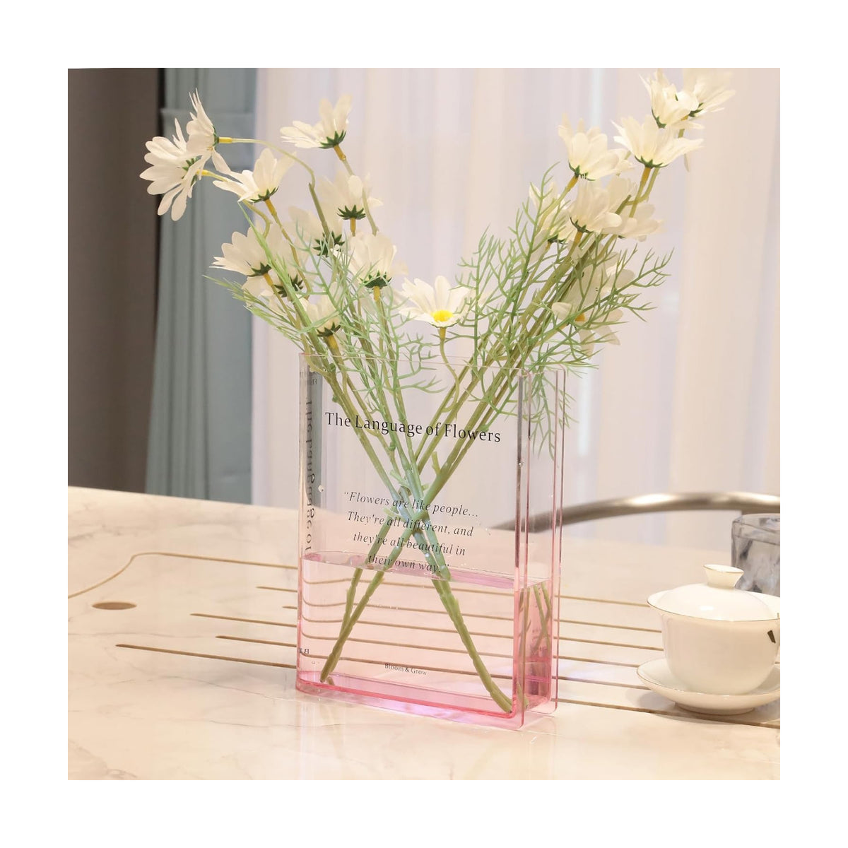 Alpharan Pink Book Vase, Acrylic Clear Book-Shaped Flower Vase