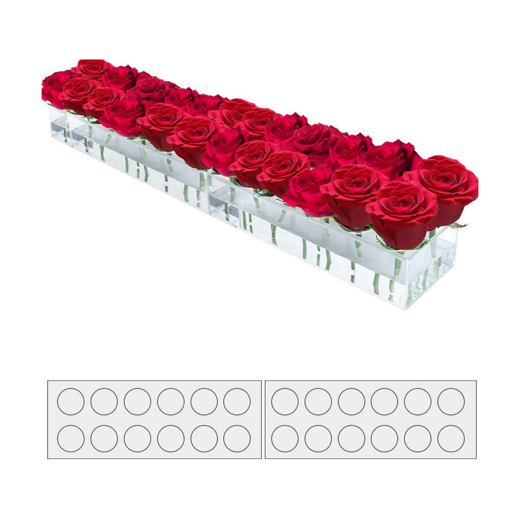 Lalago Acrylic Flower Vase Rectangular,Clear Acrylic Flower Box for Dining Table Centerpiece Decor,24in Long Rectangular Vase Floral Centerpiece (24in/2 * 12holes)