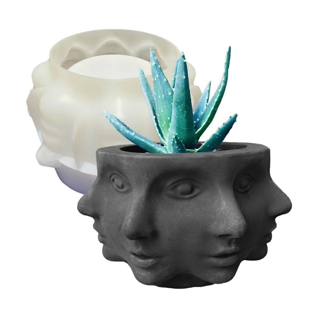 Silicone Head Face Planter Mold, Multi-Face, 8 inch Flower Pot Mold | Indoor/Outdoor, Multi-Face Shaped, Succulent