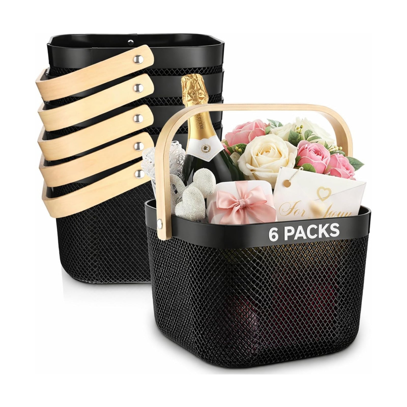 Roshtia 6 Pcs Plastic Mesh Storage Basket with Handle 9.8 x 10.2 x 7.1 Inch Garden Harvest Storage Basket Multi