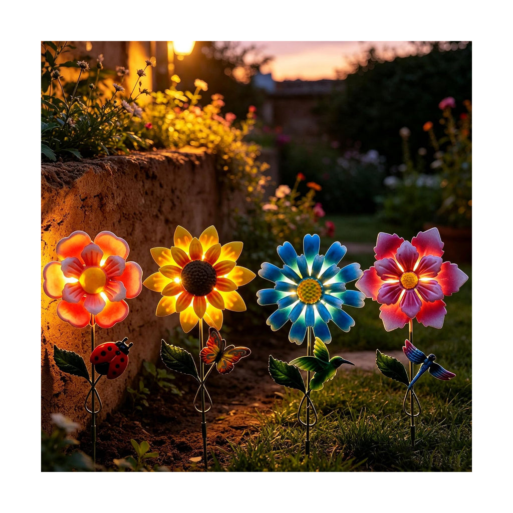 Solar Garden Stakes Lights for Outdoor Decor, 4 Pack Waterproof Metal Art Stick Flowers, Light for Outside Garden Patio