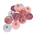 Winlyn 12 Pcs Small Rustic Faux Velvet Pumpkins Decorative Blush Coral Pink Peach Ivory Fabric Foam Pumpkins 3" for Fall Wedding Bbay Shower Thanksgiving Halloween Table Centerpiece Décor
